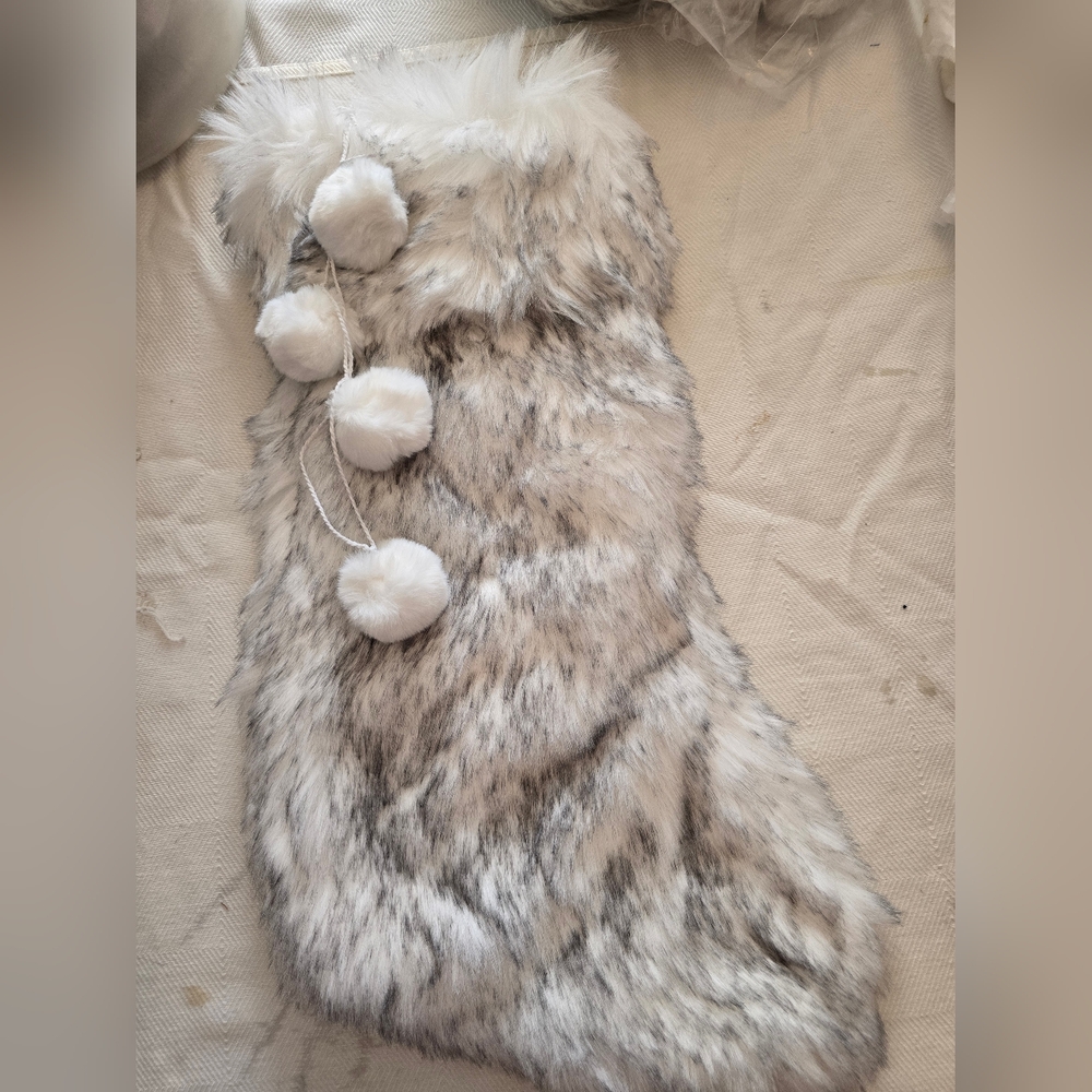 Elegant White Faux Fur Holiday Stocking New Super Fur Large 22x12 Inches More Av